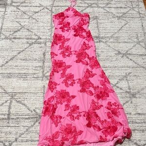 Fashion Nova Pink Floral Halter Maxi Dress